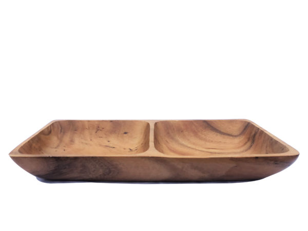 2 Compartment Rectangular Wood Tray