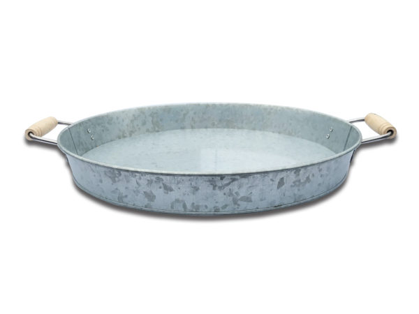 Galvanized Round Tray with Wooden Handles