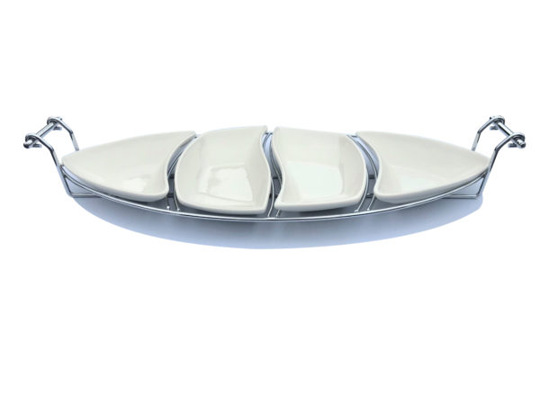 White Ceramic Appetizer Tray with Stainless Stand