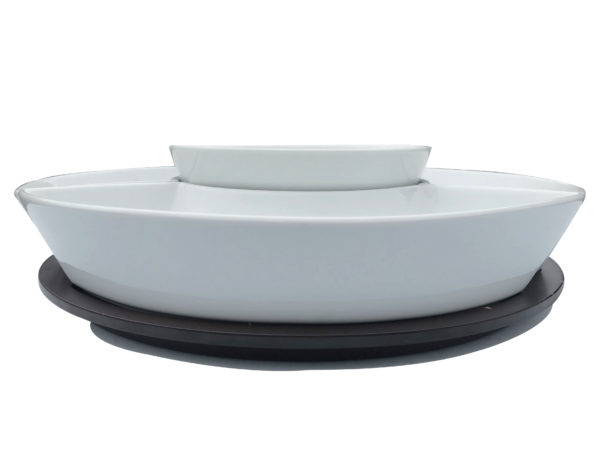 White Ceramic Veggie Dish with Mahogany Base